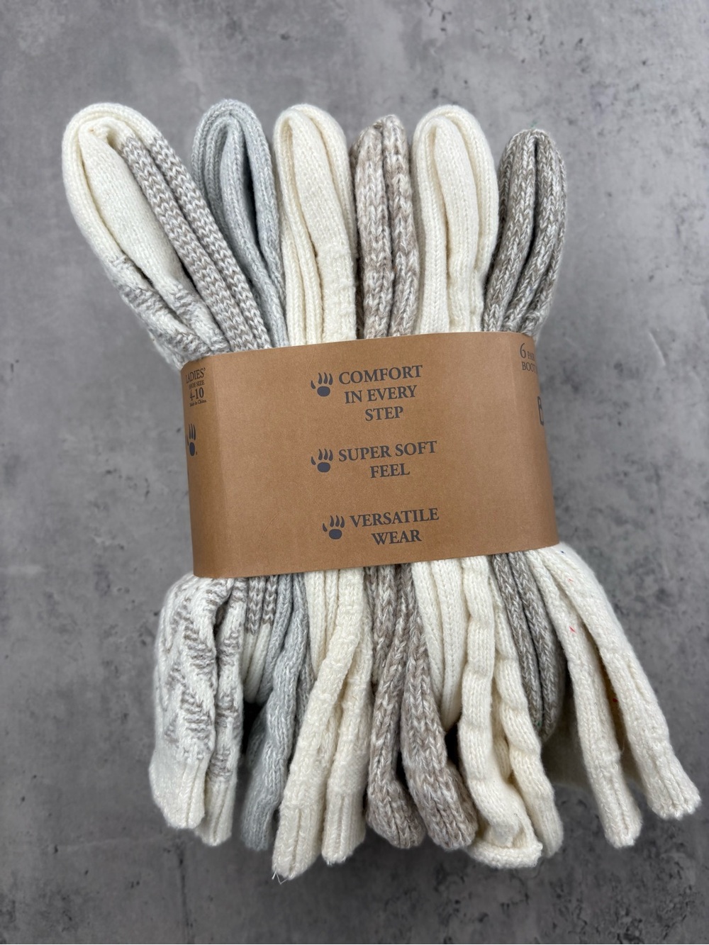 BEARPAW Women's Ivory Boot Sock 6-pair Fits Shoe Size 4-10 Super Soft Mid-Calf